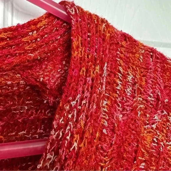 Time And  Tru Cable Knit Sweater V-Neck Orangeish-Red Size Large - Picture 6 of 16